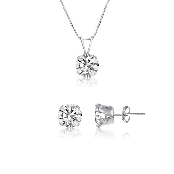 Natalia Drake White Topaz Stud Earrings for Women and Necklace Set in Rhodium Plated Sterling Silver