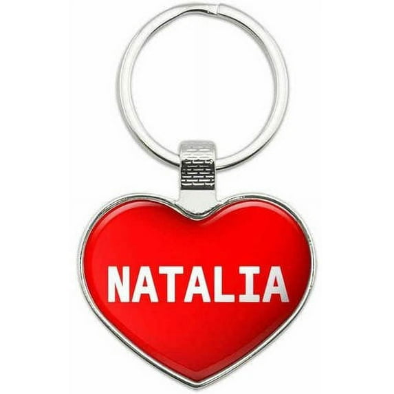 Natalia - Names Female Metal Heart Keychain Key Chain Ring, Multiple Colors Available