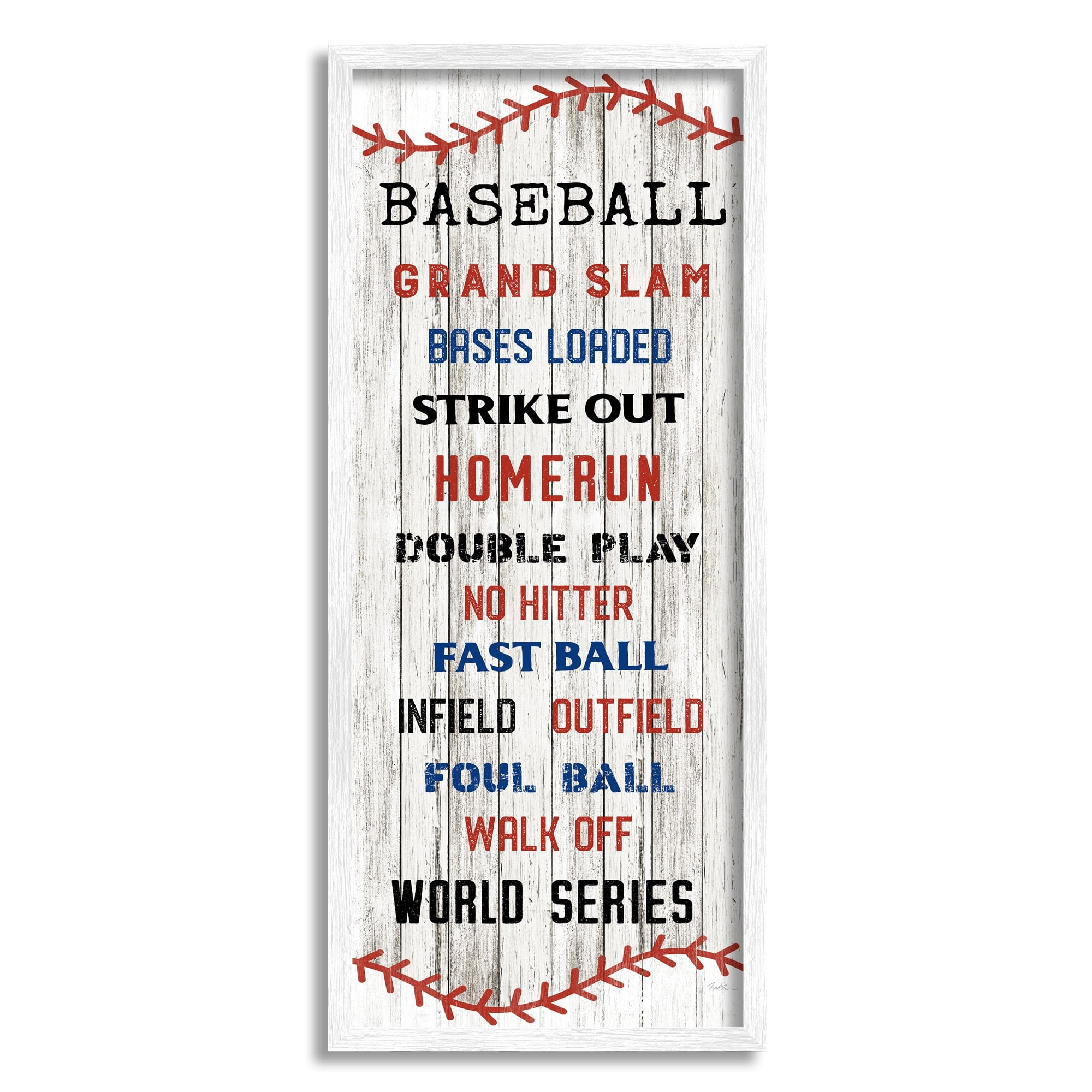 Natalie Carpentieri Baseball Listed Phrases Sign Homerun Sports Strike Out 13" x 30" Framed Painting Art Prints by Stupell Home Décor