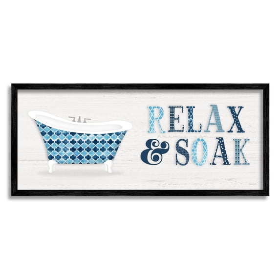Natalie Carpentieri Soak Relax Tub Geometric Patterned Typography Bathroom Sign 24" x 10" Framed Painting Art Print, by Stupell Home Décor