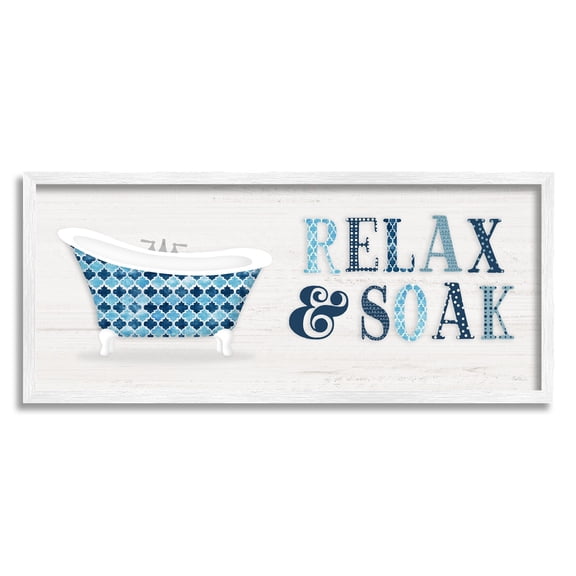 Natalie Carpentieri Soak Relax Tub Geometric Patterned Typography Bathroom Sign 24" x 10" Framed Painting Art Print, by Stupell Home Décor