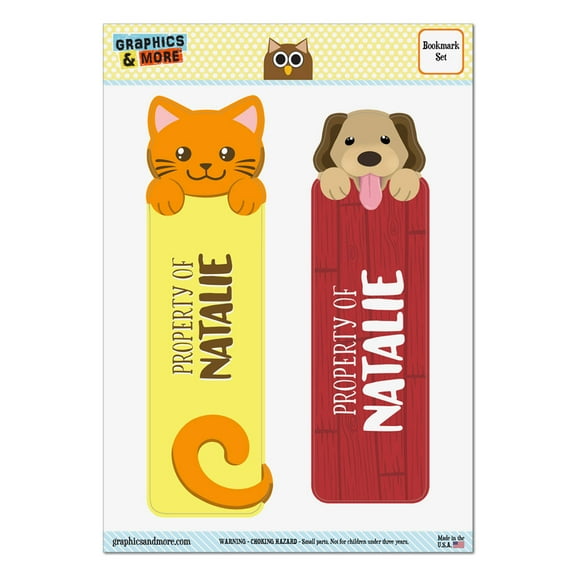Natalie Orange Cat and Dog Set of 2 Glossy Laminated Bookmarks