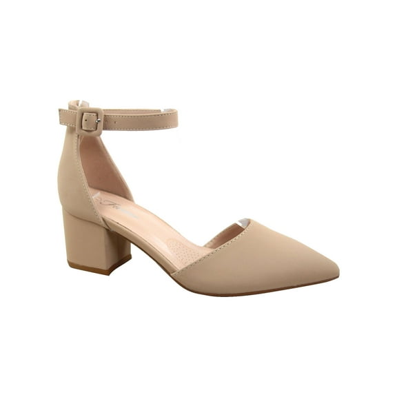 Nataly-01 Women's Pointed Toe Ankle Strap Buckle Chunky Low Heels Sandals Shoes ( Taupe, 7 )