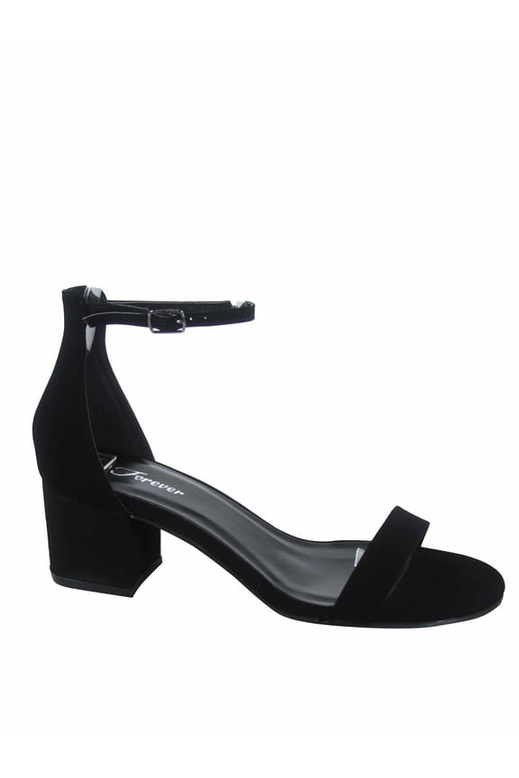 Nataly-06 Women's Sandals with Ankle Strap Buckle, Open Toe, Low Chunky Heel, Black, Size 8