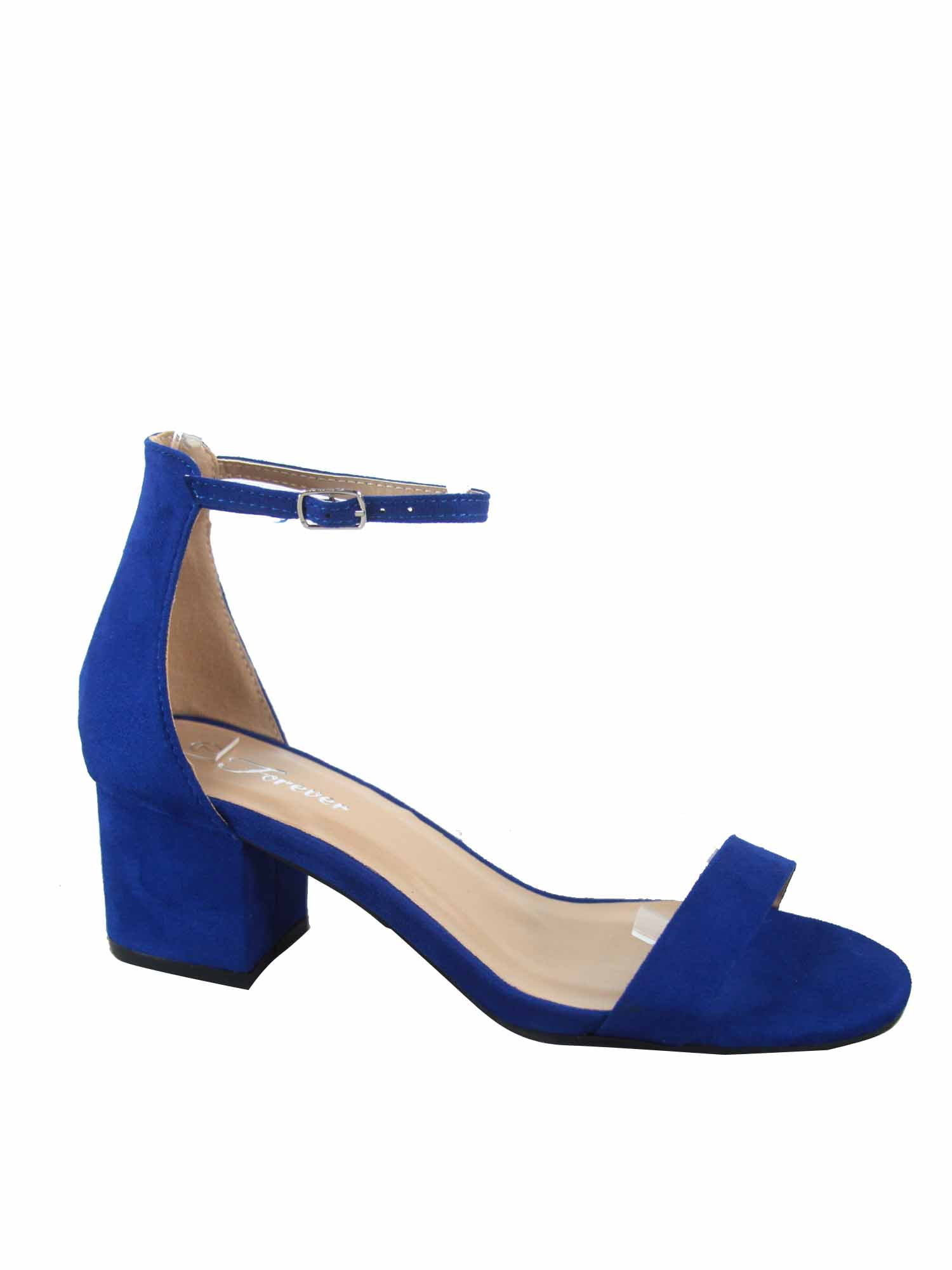 Nataly 06 Open Toe Ankle Strap Buckle Low Chunky Heels Causal Sandals Shoes Blue 6