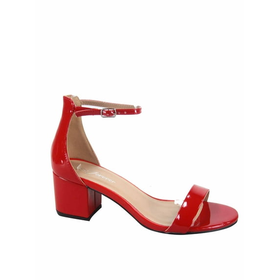 Nataly-06 Open Toe Ankle Strap Buckle Low Chunky Heels Causal Sandals Shoes ( Red, 7 )