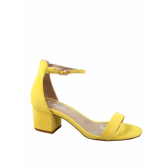 Nataly-06 Open Toe Ankle Strap Buckle Low Chunky Heels Causal Sandals Shoes ( Yellow, 6.5 )