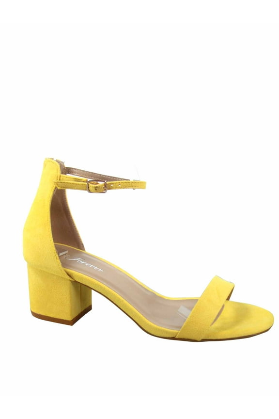 Nataly-06 Open Toe Ankle Strap Buckle Low Chunky Heels Causal Sandals Shoes ( Yellow, 6.5 )