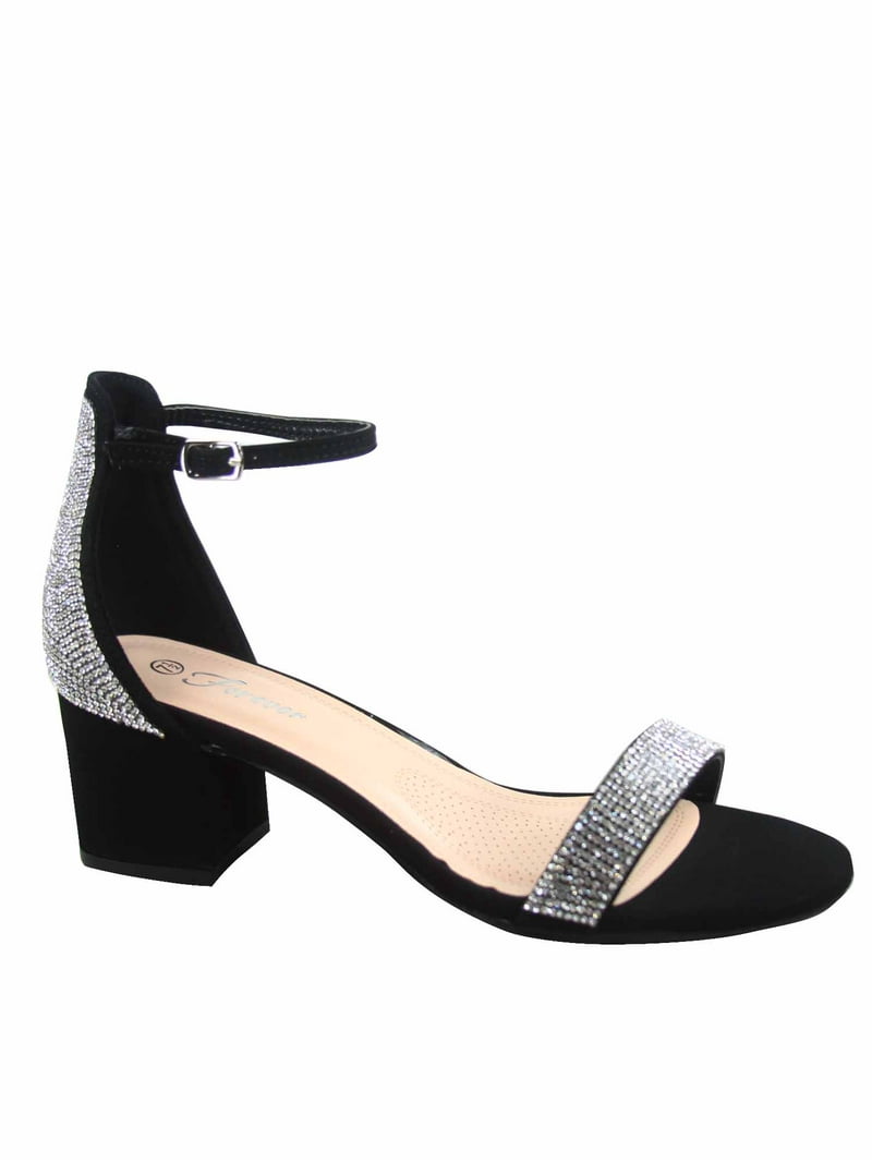Nataly-10 Open Toe Rhinestone Platform Block, Ankle Strap Buckle