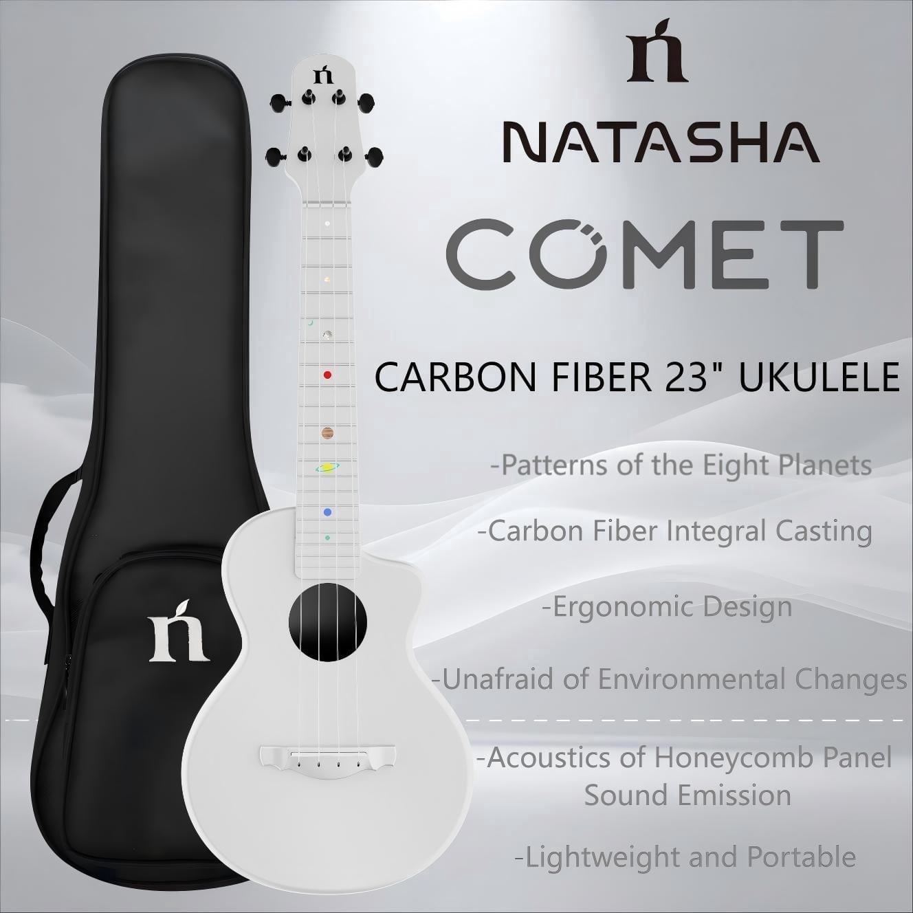 Natasha Asteroid Carbon Fiber 23-inch Ukulele , Travel Ukuleles,Integrated Casting With Carbon Fiber Composite Material, light and portable.