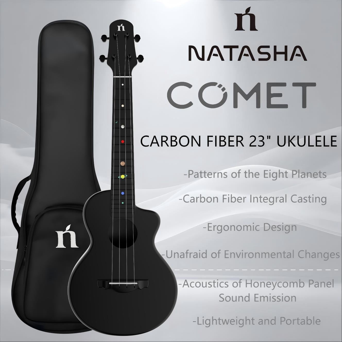 Natasha Asteroid Carbon Fiber 23-inch Ukulele , Travel Ukuleles,Integrated Casting With Carbon Fiber Composite Material, light and portable.