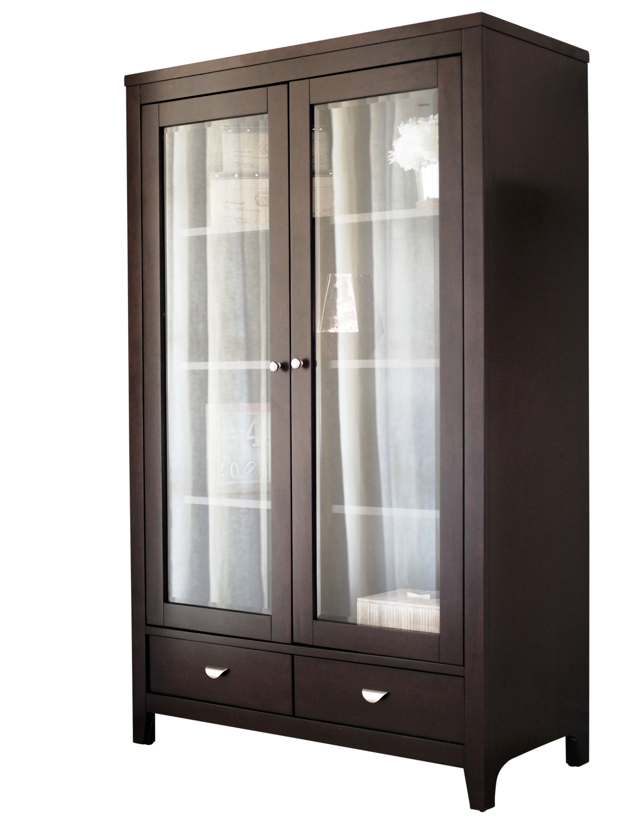 Natasha Espresso Glass Bookcase