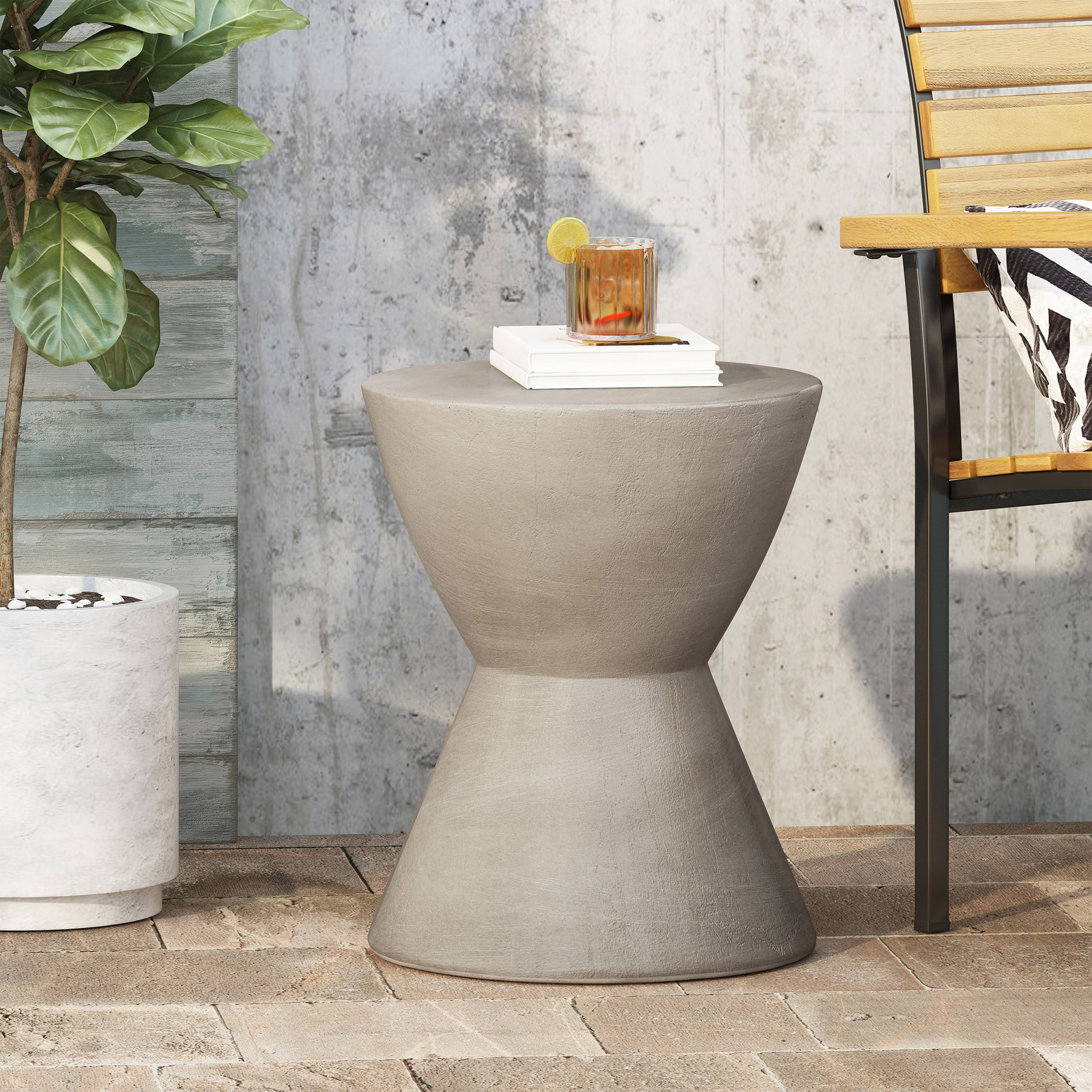 Sleek Hourglass Light Grey Concrete Outdoor Accent Table