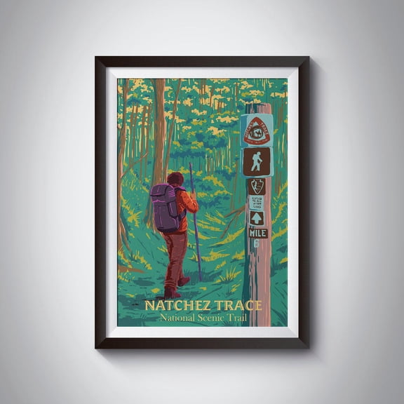 Natchez Trace National Scenic Trail Usa Hiking Park Backpacking Thru Hike Appalachian Trail Art Poster , Poster Print Only