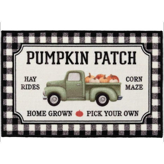 Natco Buffalo Plaid Accent Rug, Fall Pumpkin Truck, 20 x 30 in, Non Skid Mat for Kitchen or Room Decor for Autumn and Thanksgiving