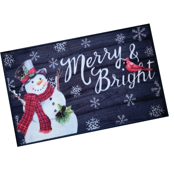 Natco Christmas Accent Rug, Snowman Cardinal Merry & Bright Multi-Color