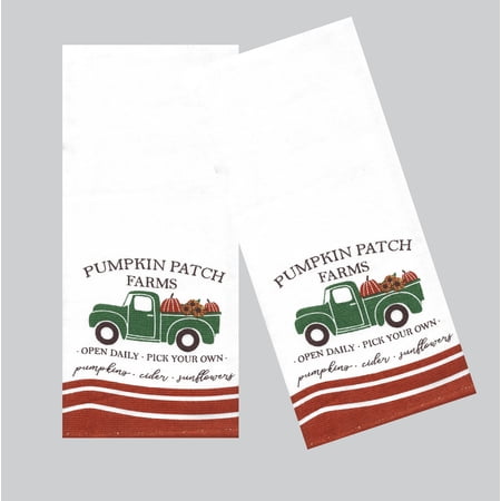 Natco Fall Kitchen Towels Green Vintage Truck 2-Pack Kitchen Towels Dual Sided Dishtowels