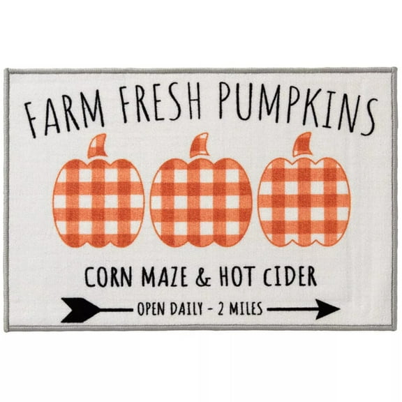 Natco Plaid Pumpkin Accent Rug, 20 x 30 inch, Fall Kitchen Decor. Skid Resistant