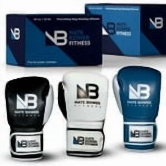 Nate Bower Fitness Elite Punching Bag Boxing Gloves - Extra Thick Padding for Unisex Beginner Boxers and Training Fitness - Premium Cowhide Leather -Black Boxing Gloves with White Accents - 10oz