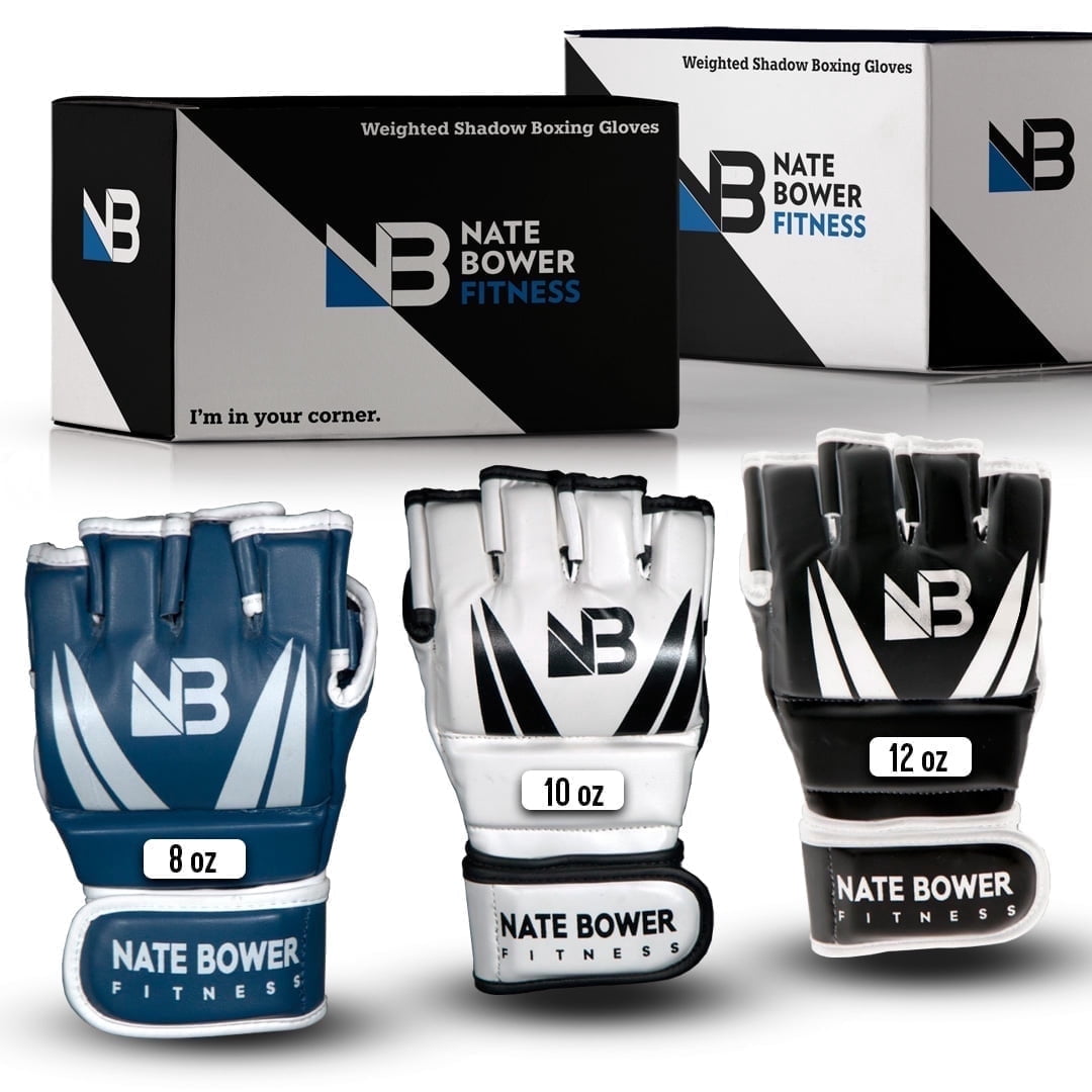 Nate Bower Fitness Weighted Shadow Boxing Gloves – MMA-Inspired, Open-Hand Design for UNISEX  Mobility - Shadow Boxing workouts Gloves - Large 12oz - White