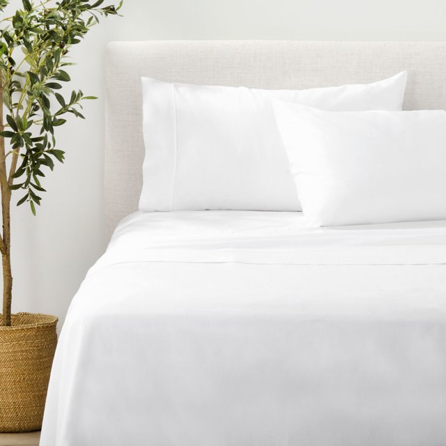 Nate Home by Nate Berkus Cotton Sateen Sheet Set, King, Snow (White