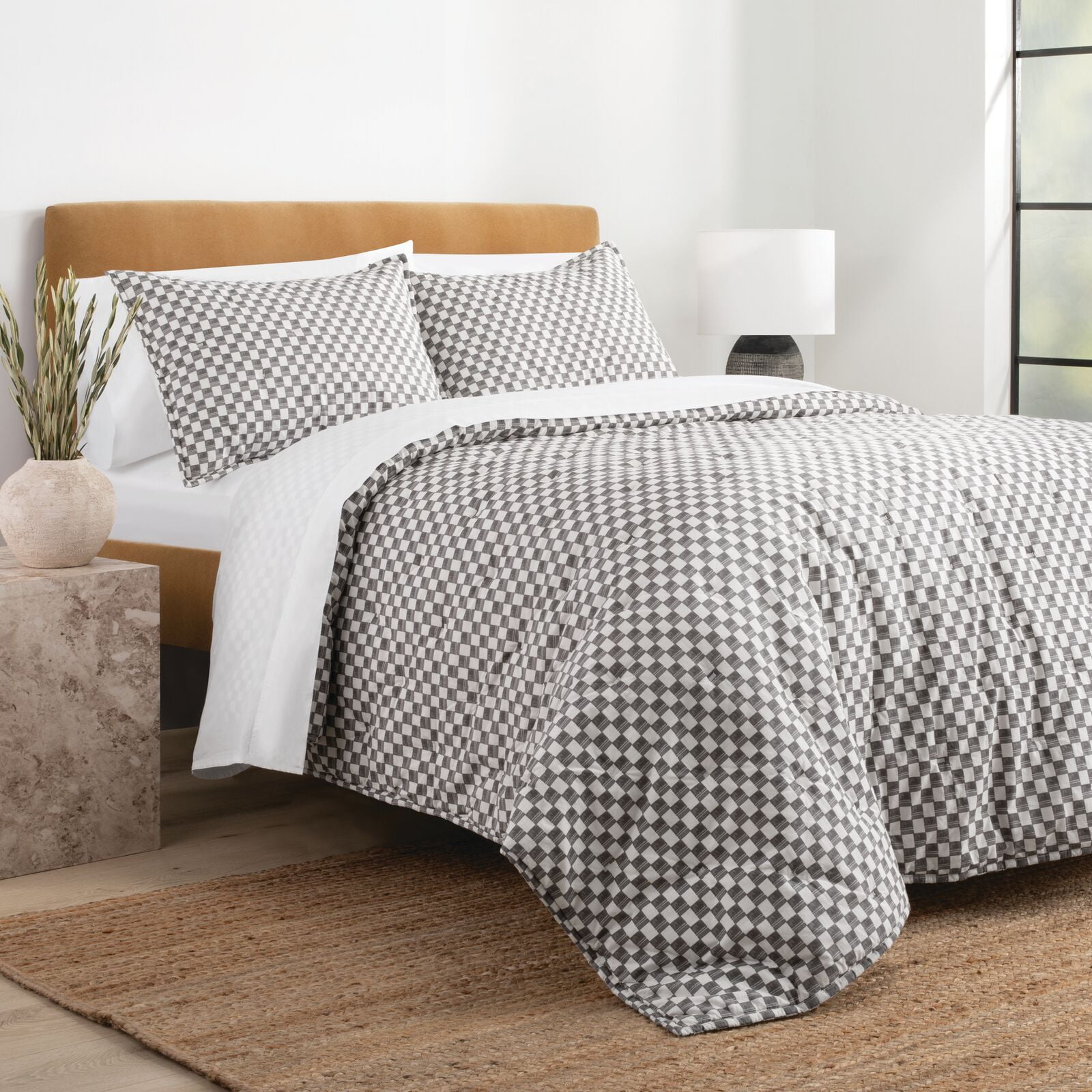 Nate Home by Nate Berkus Drawn Squares Quilt Set, F/Q,Charcoal
