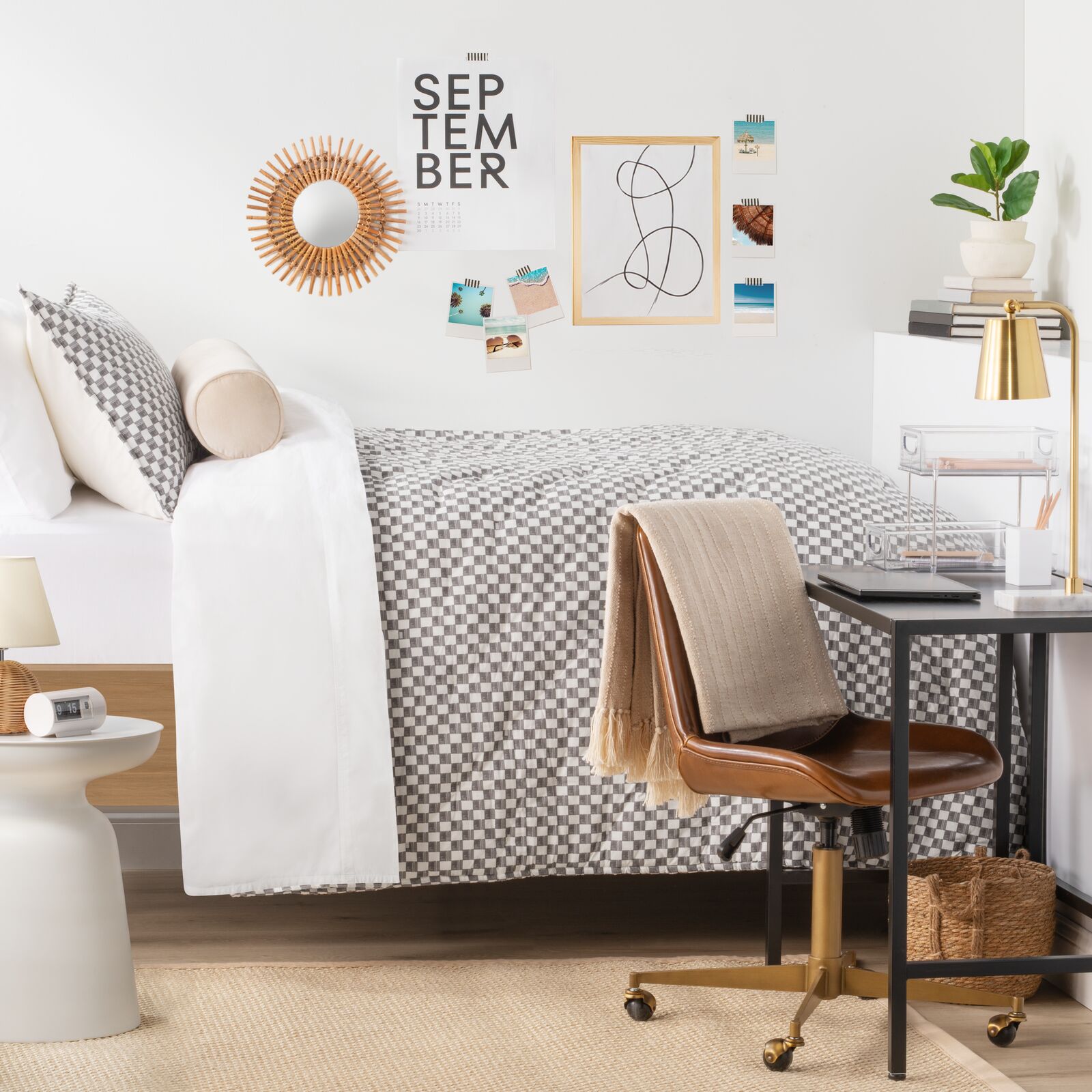 Nate Home by Nate Berkus Drawn Squares Quilt Set, T, Charcoal/Parchment