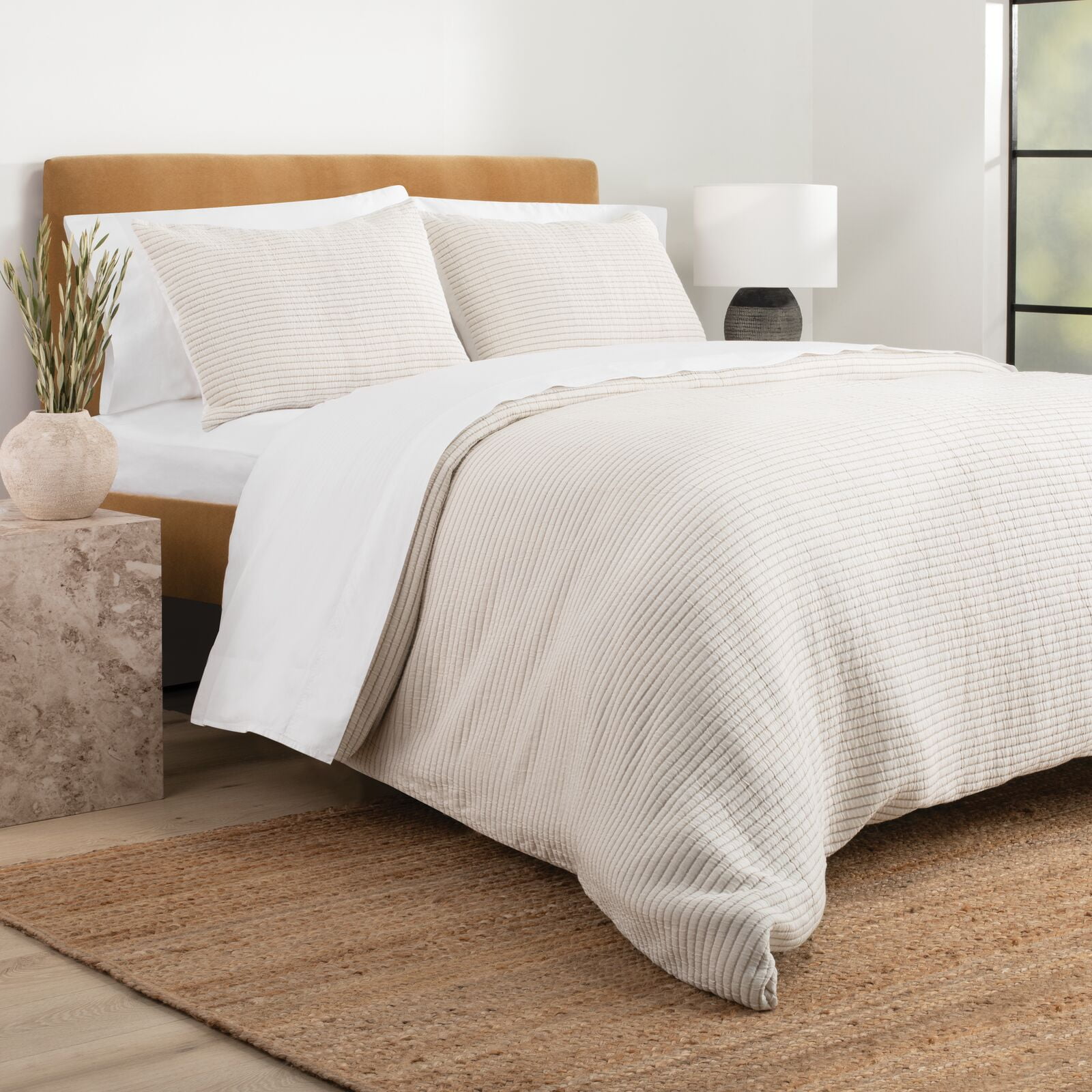 Nate Home by Nate Berkus Matelasse Duvet Set/3, Full/Queen, Pearl/Morel