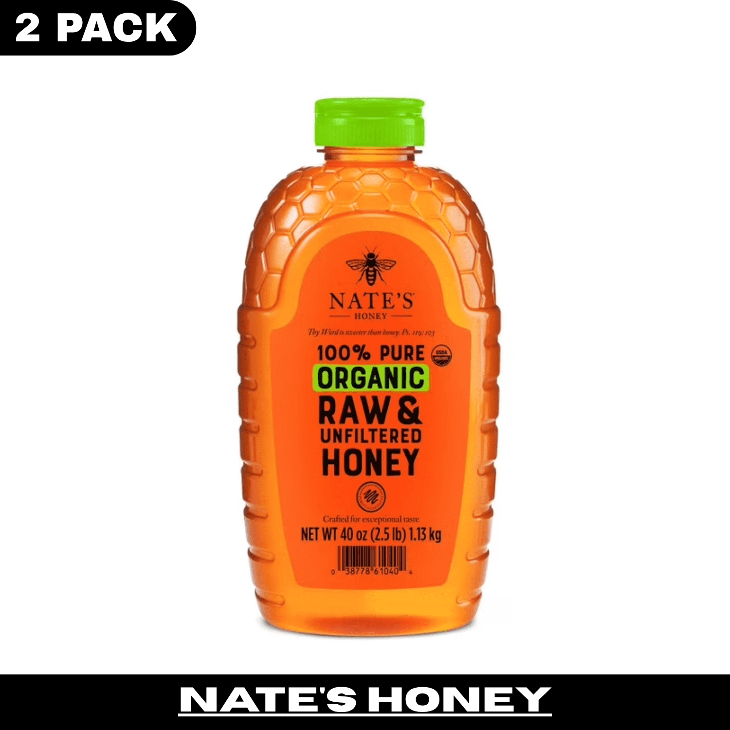 Nate's Honey 100% Organic Pure Raw & Unfiltered Honey, 40 oz, Pack of 2