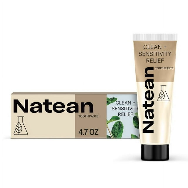 Natean Clean + Sensitivity Relief Toothpaste for Sensitive Teeth and Cavity Prevention, Soothing Mint - 4.7 oz Tube