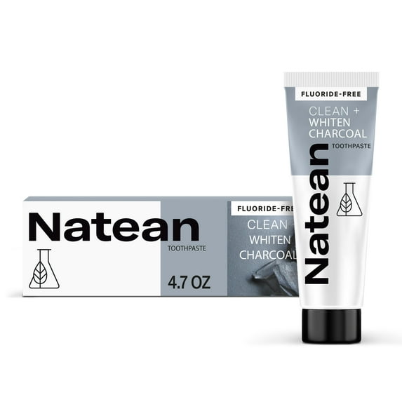 Natean Clean + Whiten Charcoal Toothpaste, Fluoride Free, Clean Mint - 4.7 oz Tube