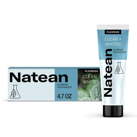 Natean Clean + Whiten Fluoride Whitening Toothpaste, Clean Mint - 4.7 oz Tube
