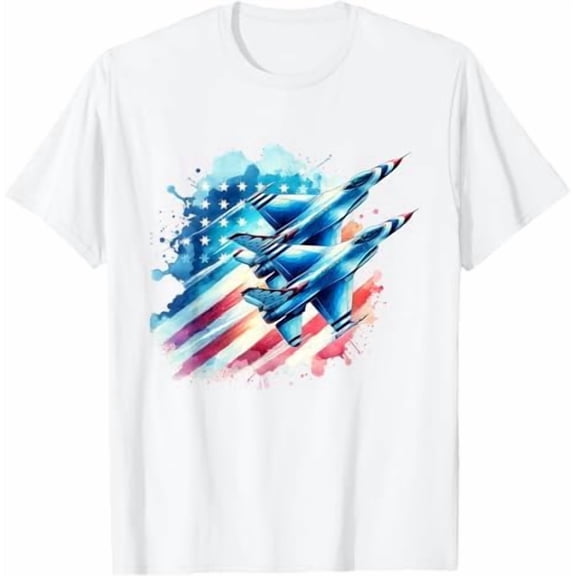 Natee Boys 4th of July American USA Flag Fighter Jet Gifts T-Shirt Men Women Tees Crew Neck Short Sleeve T Shirts