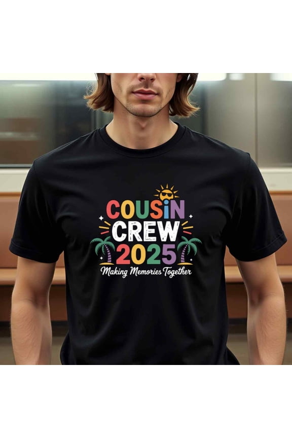 Cousin Crew 2025 Family Matching T-Shirt - Heavyweight 180gsm Cotton Crewneck Tee with Making Memories Together Graphic - Black Shirt for Christmas, Thanksgiving, Halloween Gifts - Men Women C