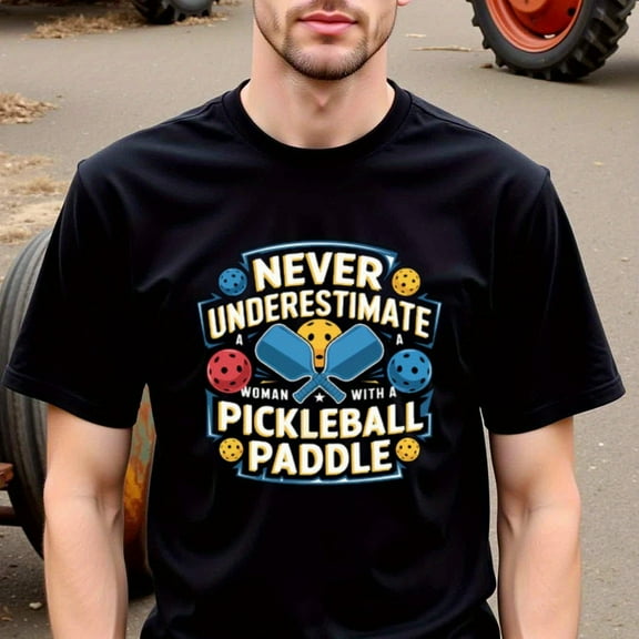 Natee Funny Pickleball Pun T-Shirt for Men - "Never Underestimate Pickleball Player" Graphic Tee - Heavyweight 180gsm Cotton Crew Neck Shirt - Black Casual Athletic Top for Pickleball Fans, Thanksgi