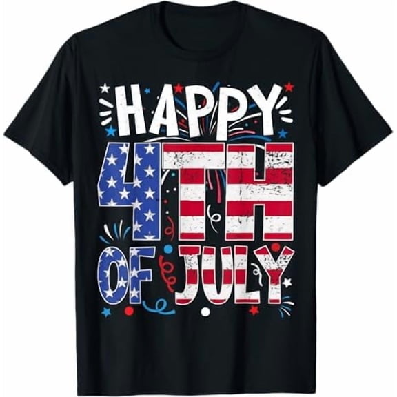 Natee Happy 4th of July Patriotic American US Flag Unisex T-Shirt Independence Day Shirt Fireworks Celebrating Freedom Tee