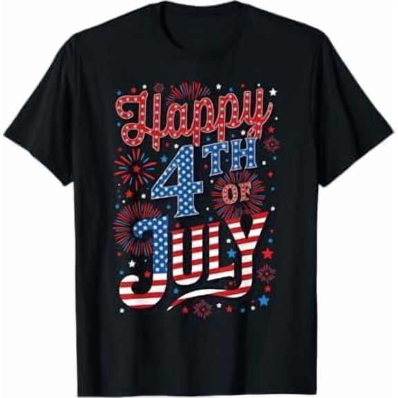 Natee Happy 4th of July Patriotic American US Flag Unisex T-Shirt Independence Day Shirt Fireworks Celebrating Freedom Tee