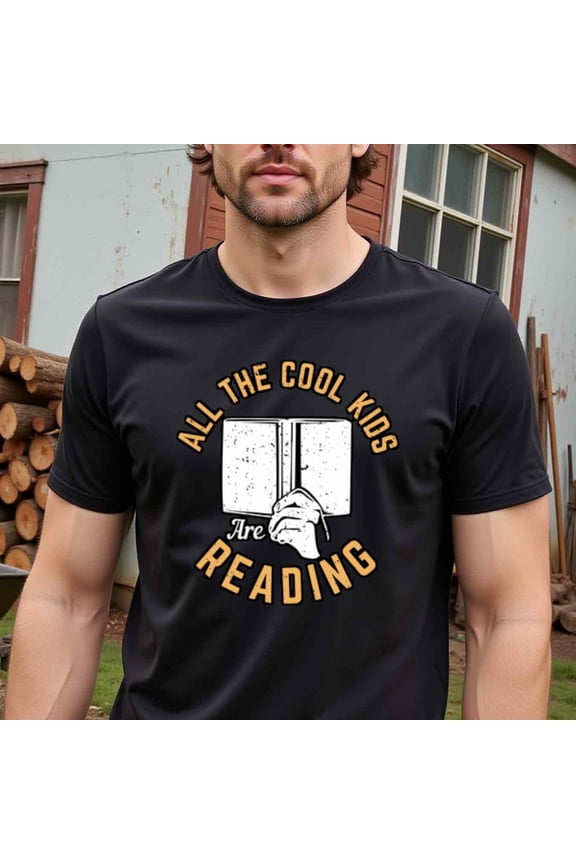 Natee Local Warehouse All the Cool Kids Are Reading, Men'S T-Shirt, Cotton Fabric, Crew Neck, Short Sleeve, Regular Fit, All-Season Casual Wear, 180gsm-Ideal for Summer Holiday Gift, Men'S T