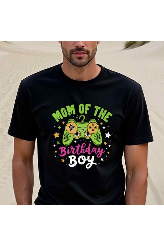 Natee Local Warehouse Mom of the Birthday Boy Gamer T-Shirt, Cotton Fabric, Crew Neck, Regular Fit, Weekend Casual Wear, 180gsm Family Friends Christian Festival Thanksgiving Day, Men'S Tee