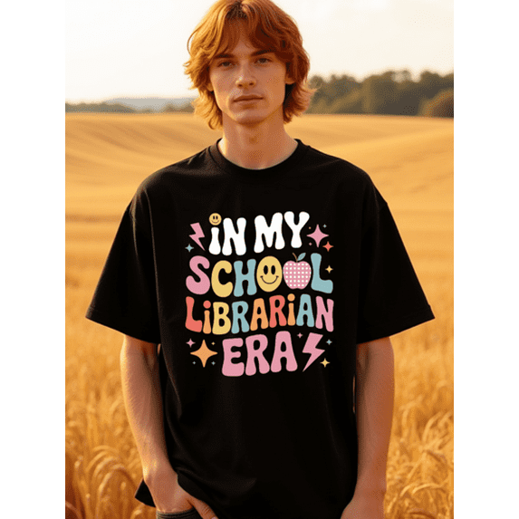 Natee Local Warehouse Permission School Librarian Era: Fun And Colorful T-Shirt 100% Cotton FabricCrew NeckShort SleeveRegular FitAll-Season Casual Wear For Man And Teens-Perfect For Running Hiking