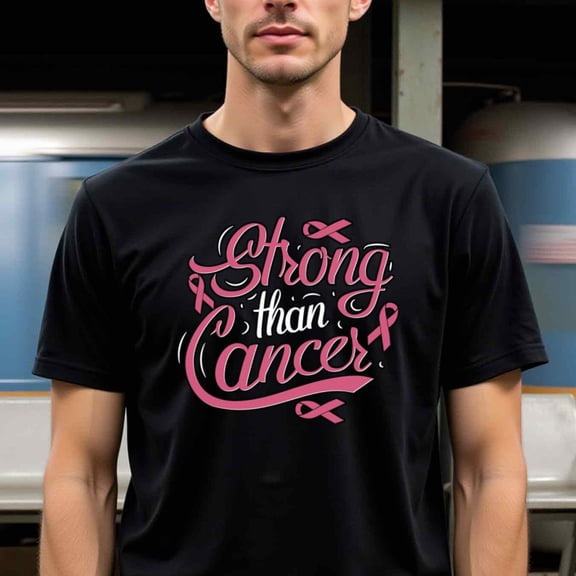 Natee Local Warehouse Plus Size Stronger Than Cancer - Breast Cancer Awareness T-Shirt