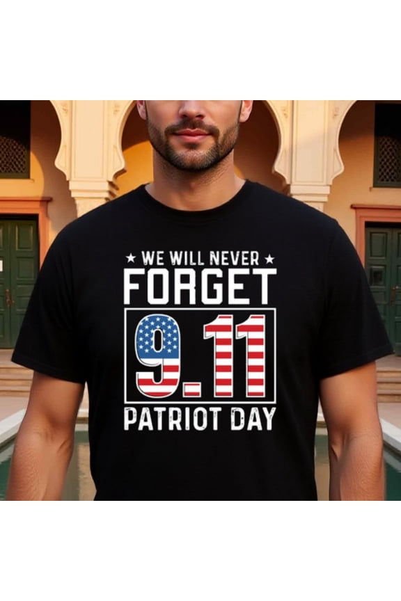 Natee Men'S 9/11 Patriot Day T-Shirt - We Will Never Forget 9/11 Graphic Tee, Heavyweight 180gsm Cotton Shirt with American Flag design, Memorial Day & Indepen