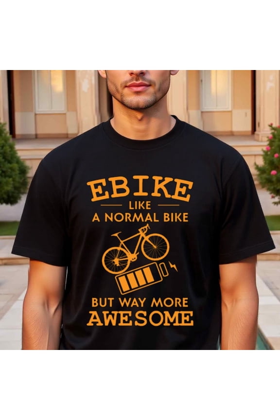 Natee Men'S Electric Bike T-Shirt - Funny "Ebike Like a Normal Bike" Graphic Tee - Heavyweight 180gsm Cotton Shirt for ebike riders - Sizes S-3XL - Casual Cycling Apparel for Everyday & eBike Enthus