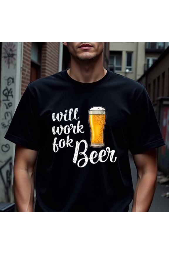 Natee Men'S Funny Beer T-Shirt - "Will Work for Beer" Graphic Tee, Heavyweight 180gsm Cotton Crew Neck Shirt for Everyday & Party Wear - Ideal Gift for Beer Lovers, Halloween, Thanksgiving, Birthday