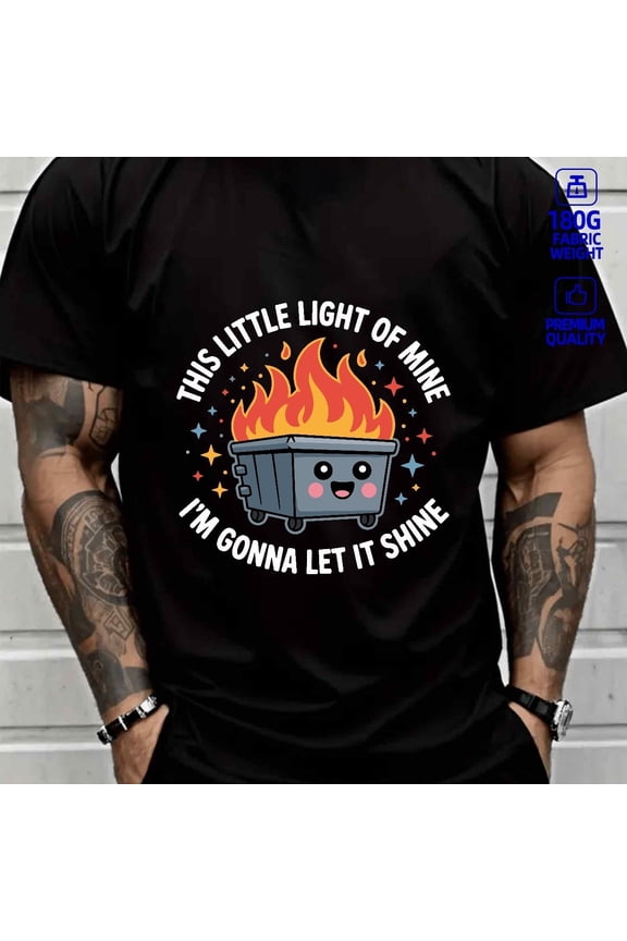 Natee Men'S Heavyweight sm Cotton Thirt - Funny This Little Light of Mine Graphic Tee, Soft Crewneck Streetwear Shirt for Everyday & Parties, Sizes S-3XL (Black) - Ideal Gift for Men, Casual W