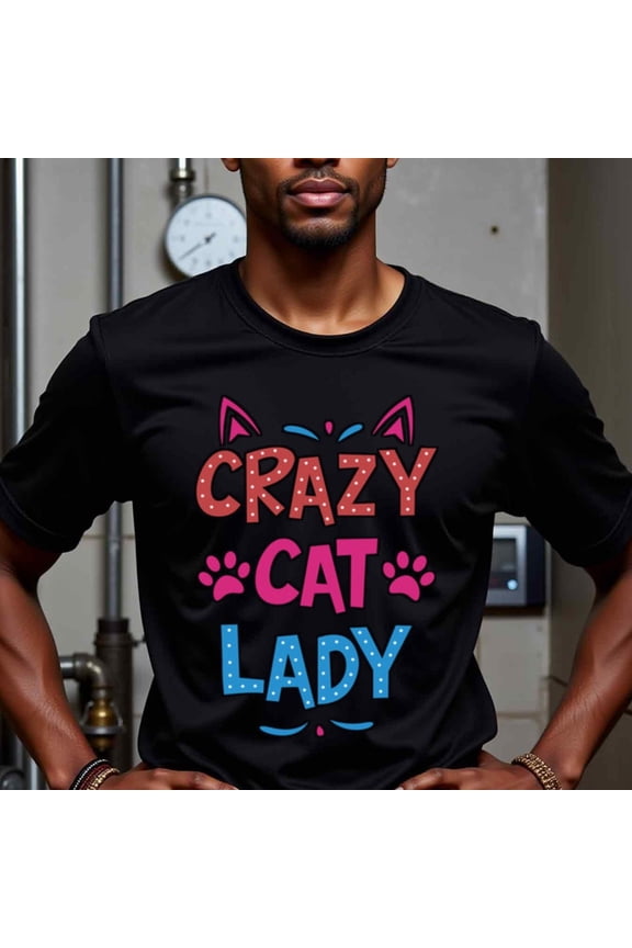 Natee Men's Bold Crazy Cat Lady Graphic T-Shirt - Funny Cat Paw prints Tee, Relaxed Fit Everyday Streetwear Shirt for Men, Machine Washable Casual Top for Cat Lovers, Humorous Apparel, Playful Desig