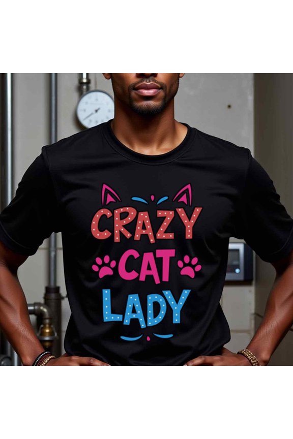 Natee Men's Bold Crazy Cat Lady Graphic T-Shirt - Funny Cat Paw prints Tee, Relaxed Fit Everyday Streetwear Shirt for Men, Machine Washable Casual Top for Cat