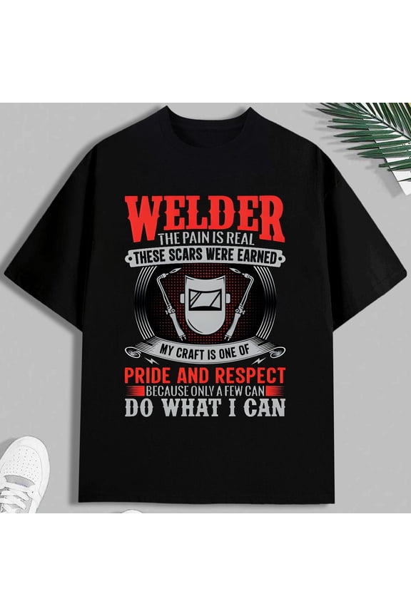 Natee Men's Heavyweight 180gsm 100% Cotton Welding Graphic Thirt - Welder Design with Welding Symbols & Safety Slogans, Casual Streetwear Round Neck Short Sleeve Tee for Welding Enthusiasts & Profes