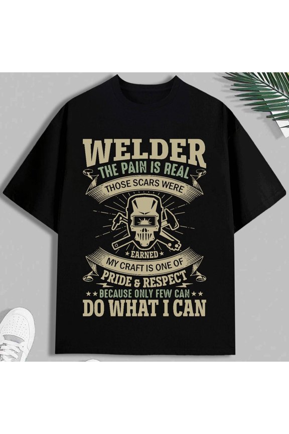 Natee Men's Heavyweight 180gsm 100% Cotton Welding Graphic Thirt - Welder Slogan & Welding Symbols, Casual Streetwear Round Neck Short Sleeve Tee for Welding Enthusiasts, S-3XL Sizes, Machine Washab