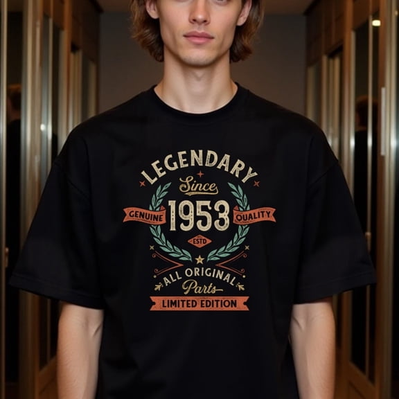 Natee Men's Vintage 1953 Limited Edition T-Shirt - 100% Cotton 180gsm Heavyweight Retro Graphic Tee with Legendary Since 1953 Print, Crew Neck Short Sleeve Casual Shirt for Casual Attire & 50th Anni